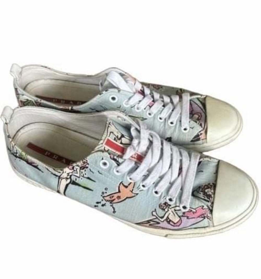 Prada Vintage Cartoon Comic Print Canvas Low Top Sneakers